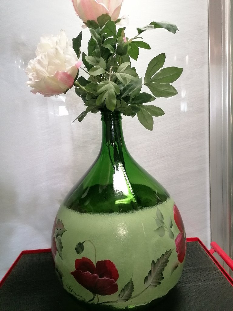 Handbeschilderde damjame, Ophalen, Gebruikt, 50 tot 75 cm, Glas
