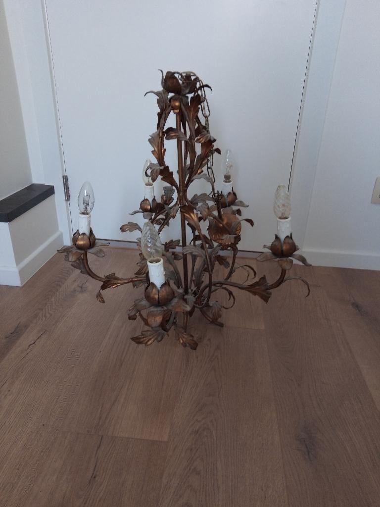 Kroonluchter goud verguld bladeren, Huis en Inrichting, Lampen | Kroonluchters, Ophalen, Nieuw, Metaal