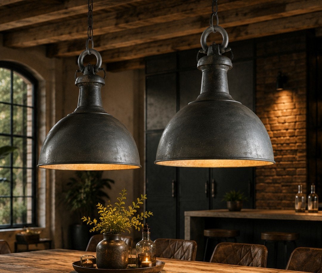 Grote zware industriële hanglampen, Huis en Inrichting, Ophalen, Metaal