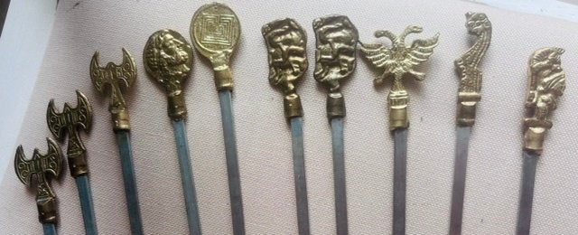 Vintage 10 stevige fondue- of barbecuespiesjes - jaren 60, Ophalen of Verzenden