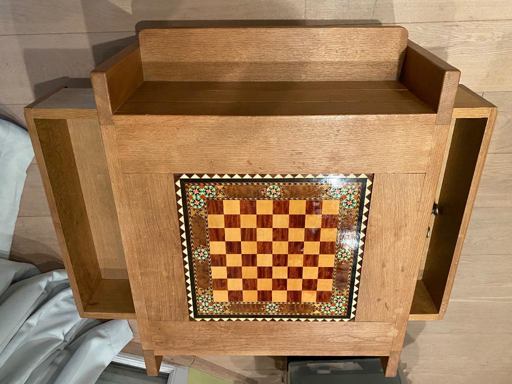Table d'échecs en chêne avec pièces, 1 ou 2 joueurs, Enlèvement, Utilisé
