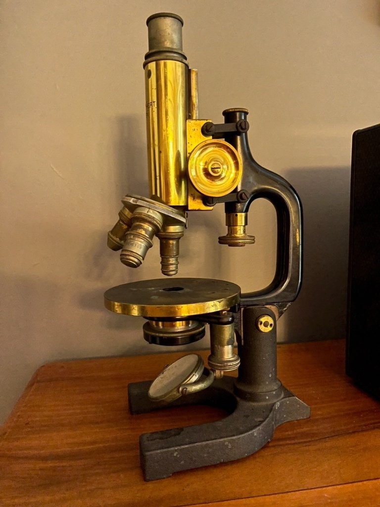 microscope ancien, Audio, Tv en Foto, Optische apparatuur | Microscopen, Ophalen, Gebruikt, Minder dan 400x, Biologische microscoop