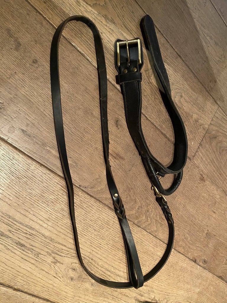 Hondenriem XL zeer stevig in leder, Dieren en Toebehoren, Hondenriemen, Ophalen, Zo goed als nieuw, Hondenriem