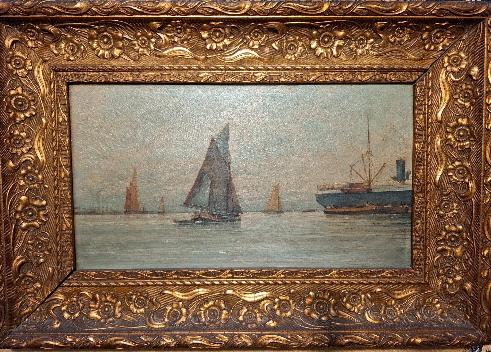 Mooi schilderij Schepen op de zee, Antiek en Kunst, Kunst | Schilderijen | Klassiek, Ophalen