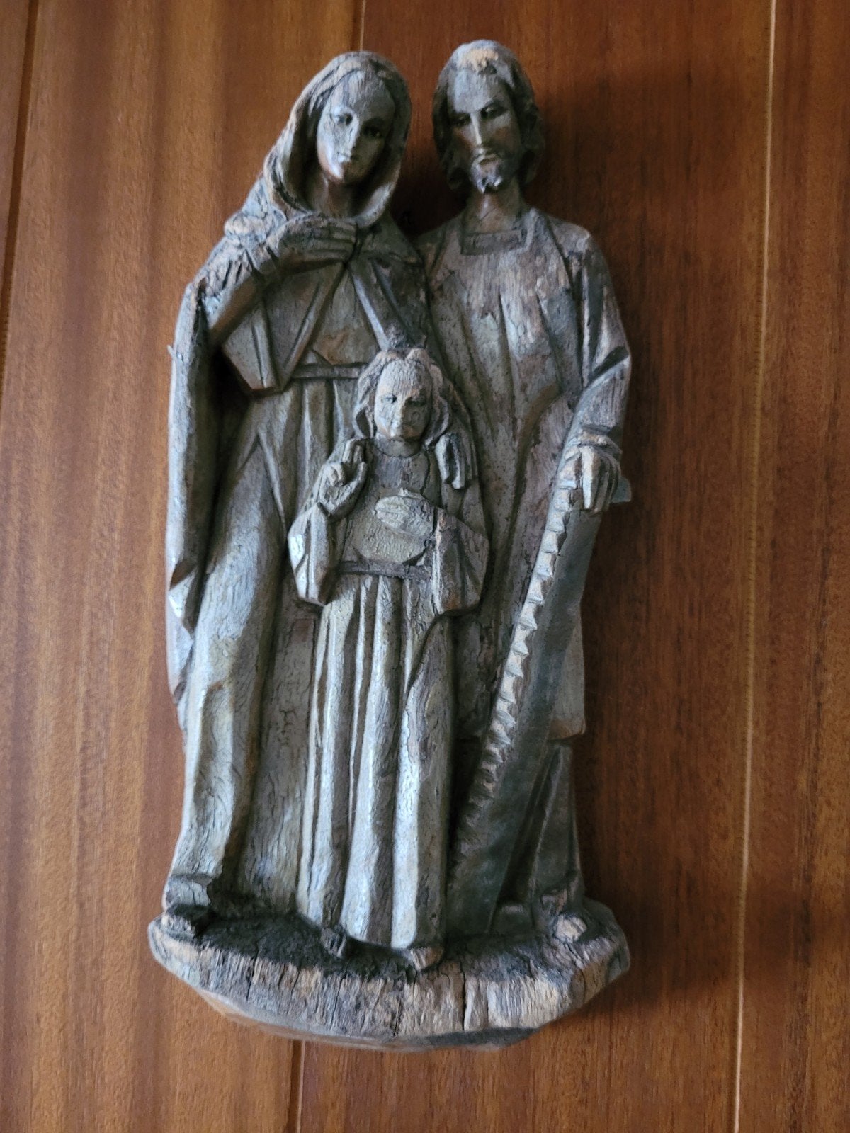 Sculpture en bois de Jésus avec ses parents, Antiquités & Art