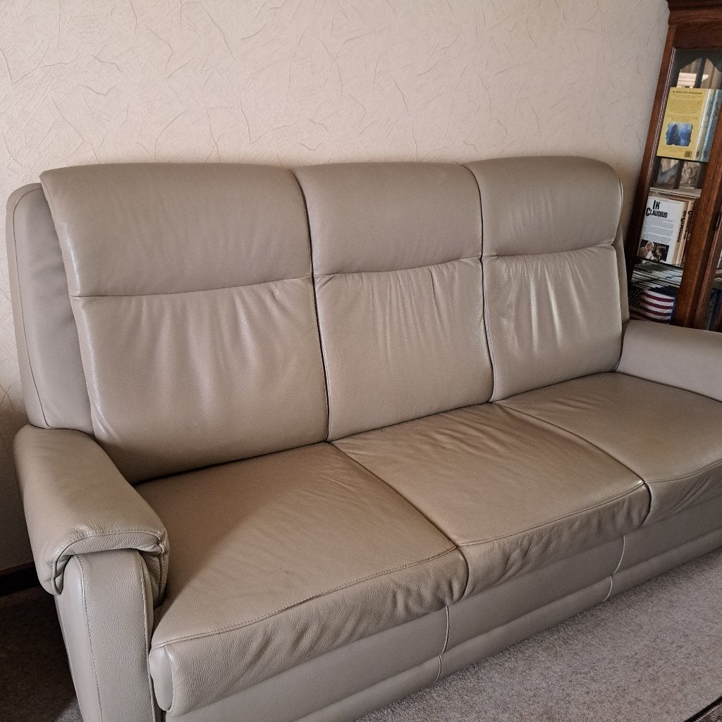 Lederen salon  met een relax zetel, Ophalen, Minder dan 75 cm, Modern rustiek, Zo goed als nieuw