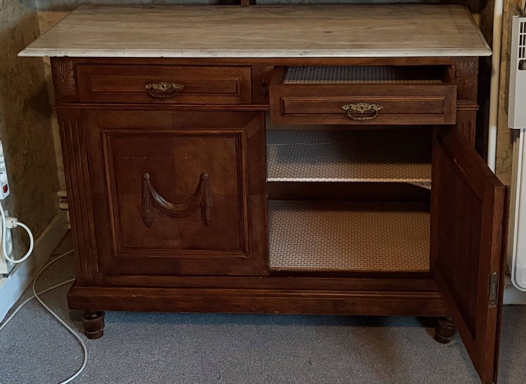 Meuble en chêne avec plateau en marbre, Chêne, Avec tiroir(s), Moins de 100 cm, Comme neuf