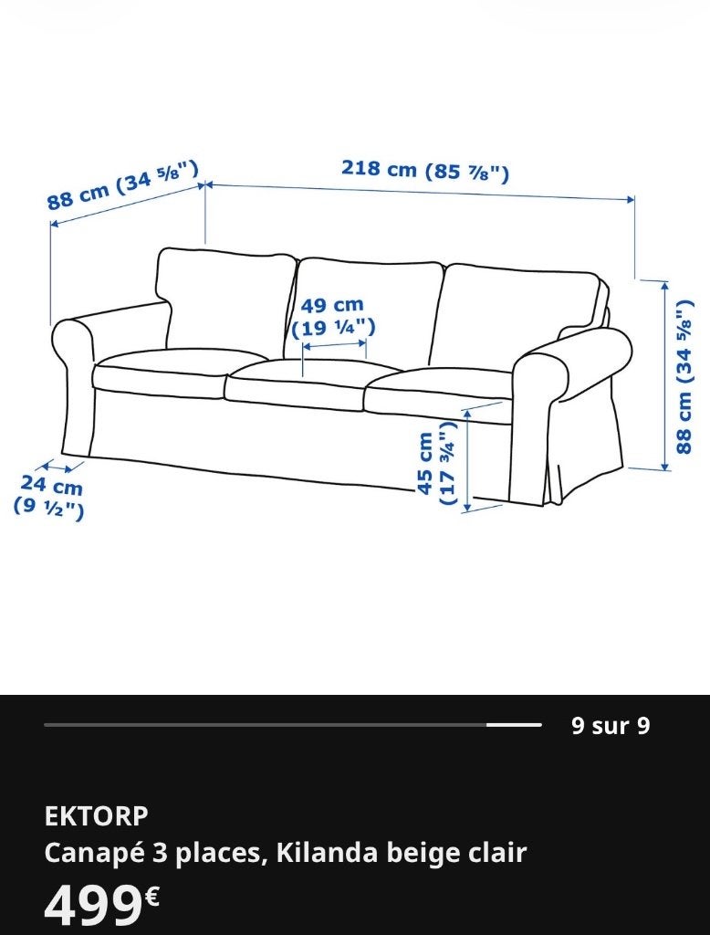 Canapé EKTORP, Maison & Meubles, 200 à 250 cm, Banc droit, Comme neuf, Enlèvement