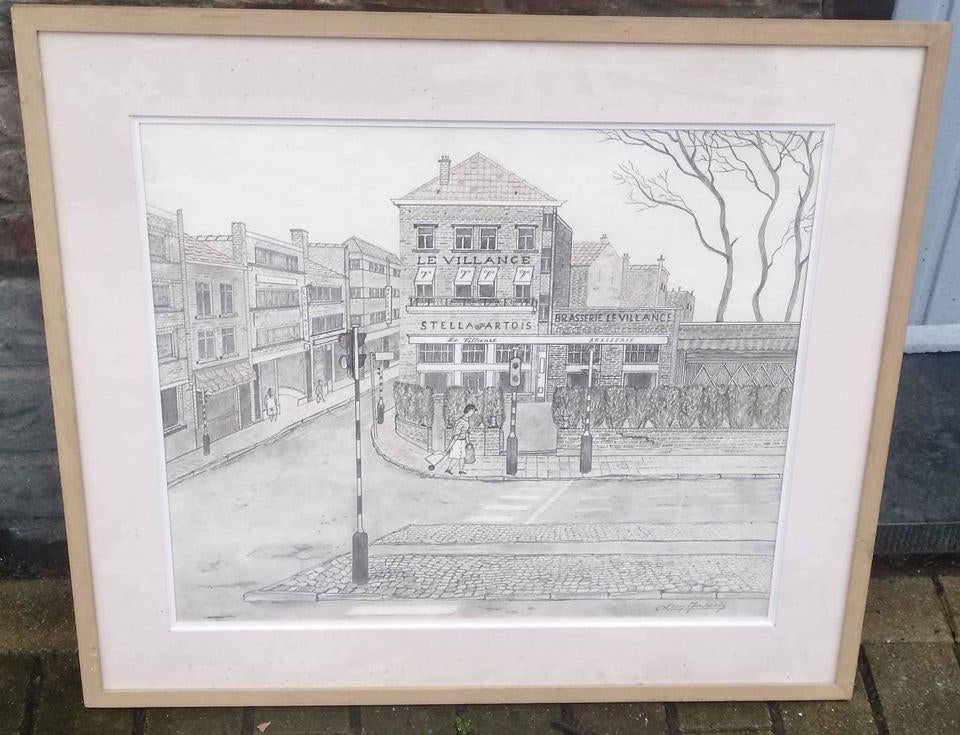 Dessin brasserie le villance Auderghem signe Léon michiels, Antiek en Kunst, Ophalen