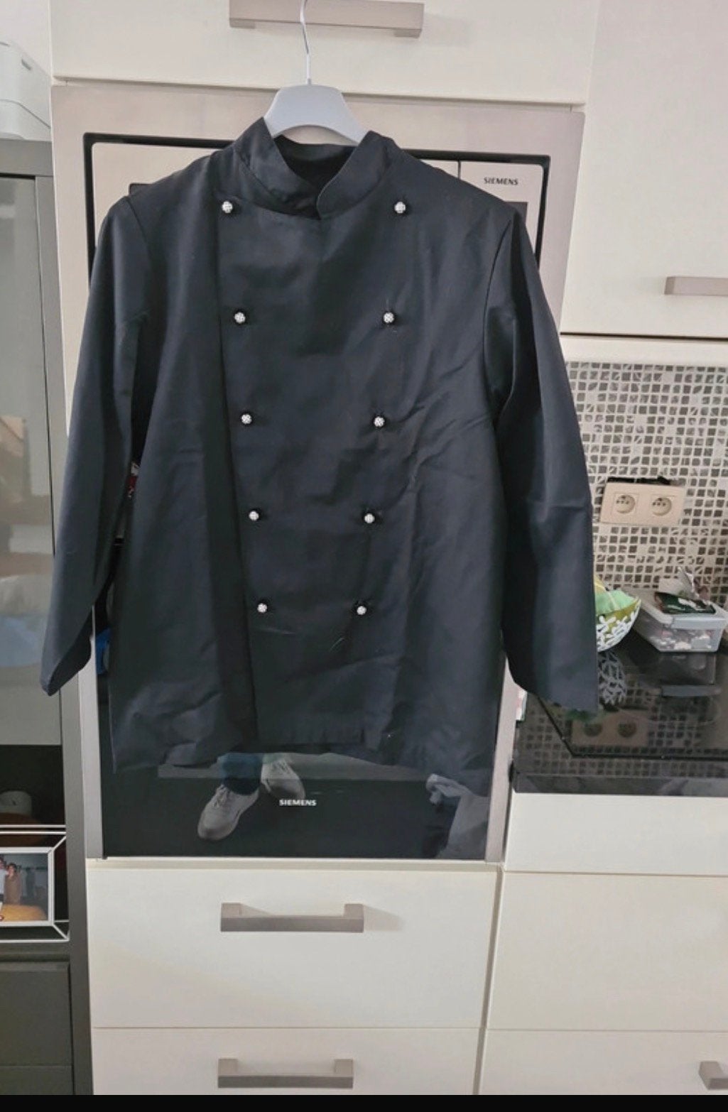 Veste de chef noire taille 50(L)Comme neuve, boutons compris, Vêtements | Hommes, Enlèvement ou Envoi, Comme neuf