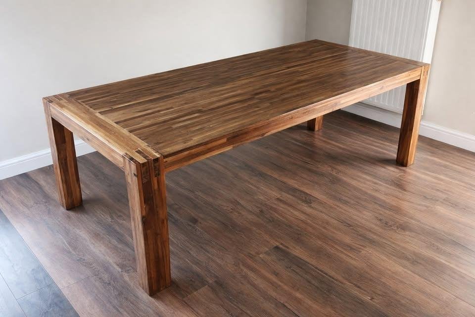Mooie massiek eetkamertafel van acaciahout – 220x100 cm, Ophalen, Gebruikt, 100 tot 150 cm, 200 cm of meer