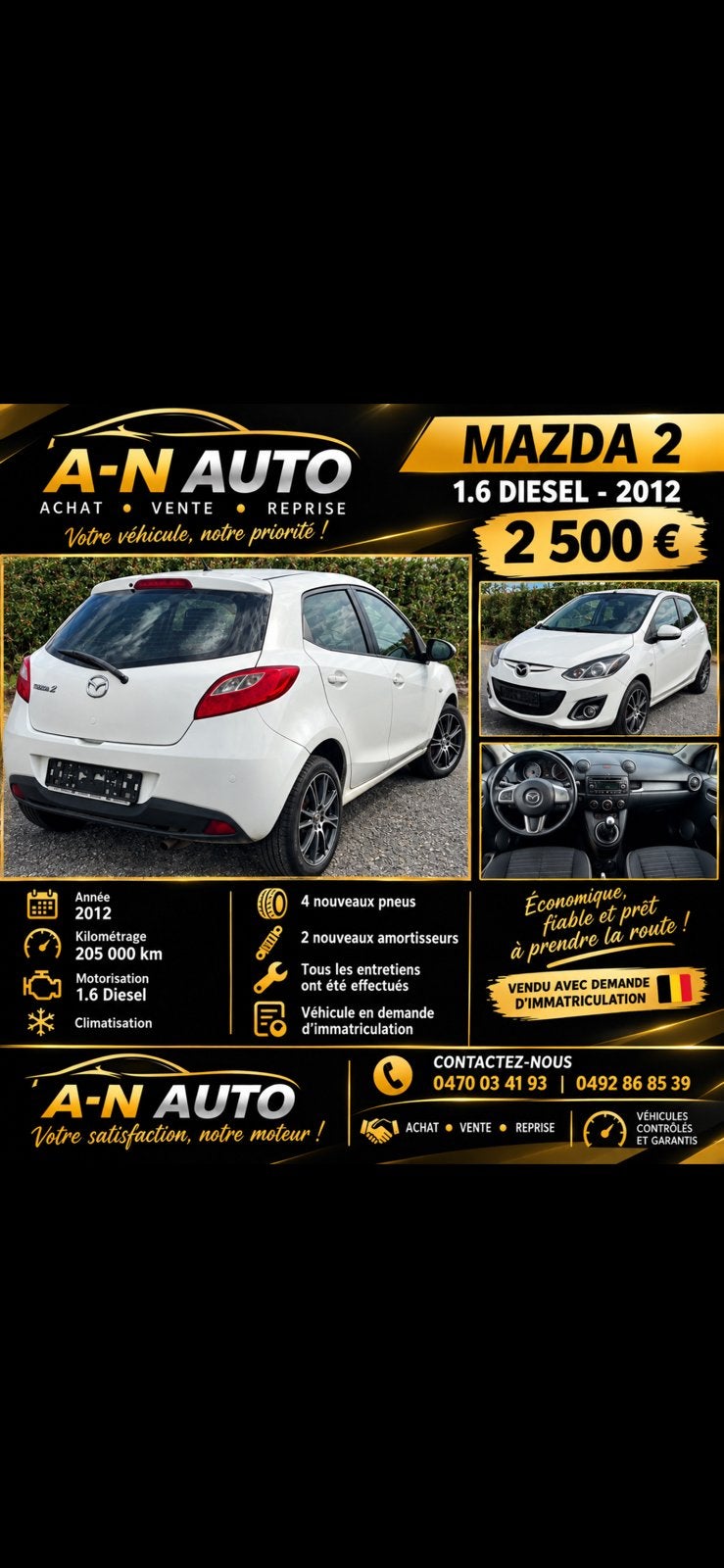 Mazda 2, 1.6, 205000klm 2500€ véhicule en demande dimat, Enlèvement ou Envoi