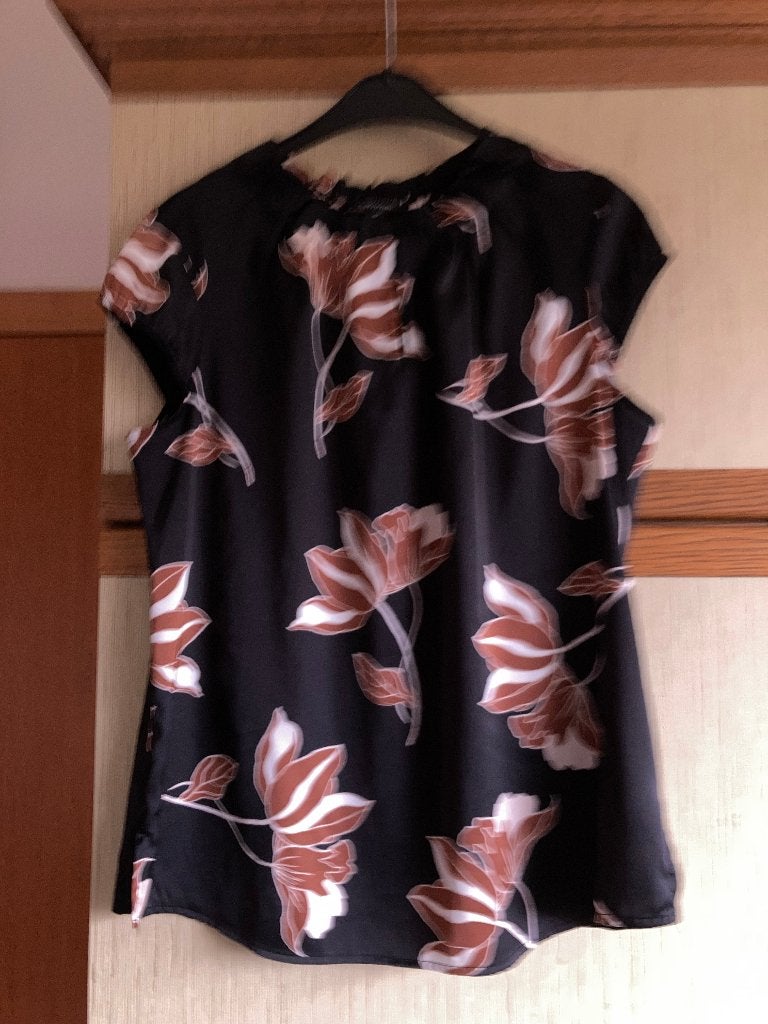 Zwart, bruin en beige satijnen bloes, Comma, 40 (los model), Kleding | Dames, Blouses en Tunieken, Maat 38/40 (M), Meerkleurig