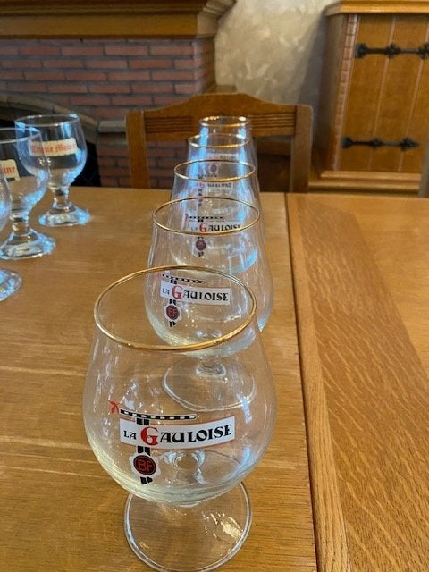 Vijf La Gauloise bierglazen van de jaren '70., Antiek en Kunst, Ophalen
