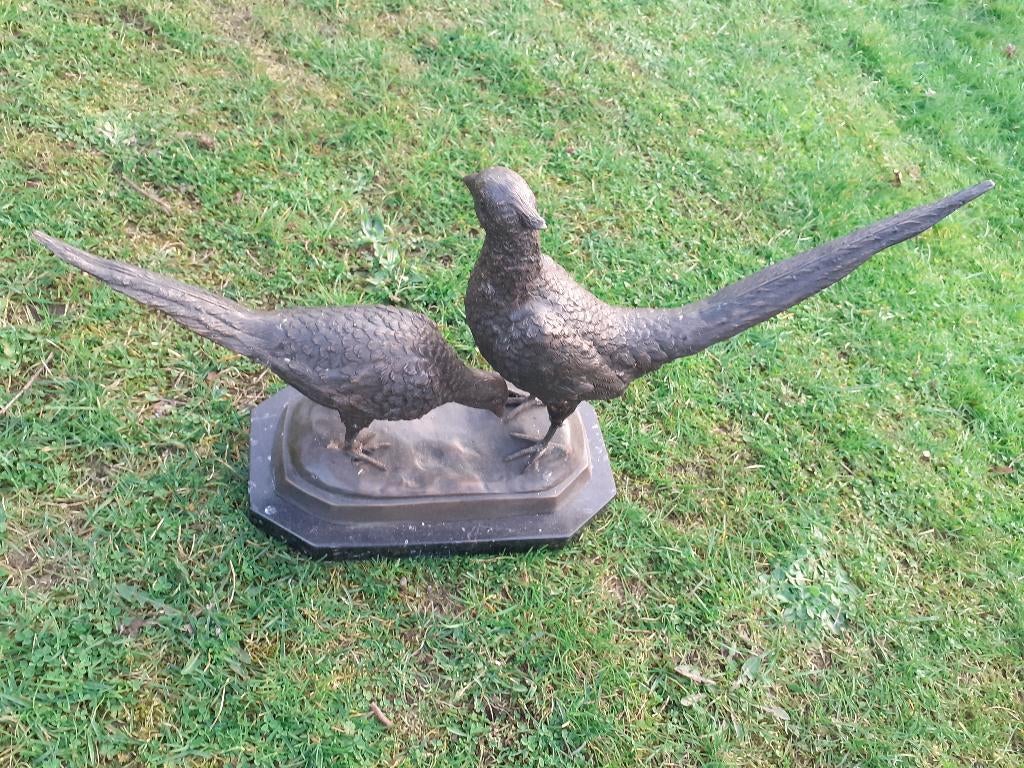 BRONZEN FAZANTENPAAR OP MARMEREN SOKKEL, Ophalen