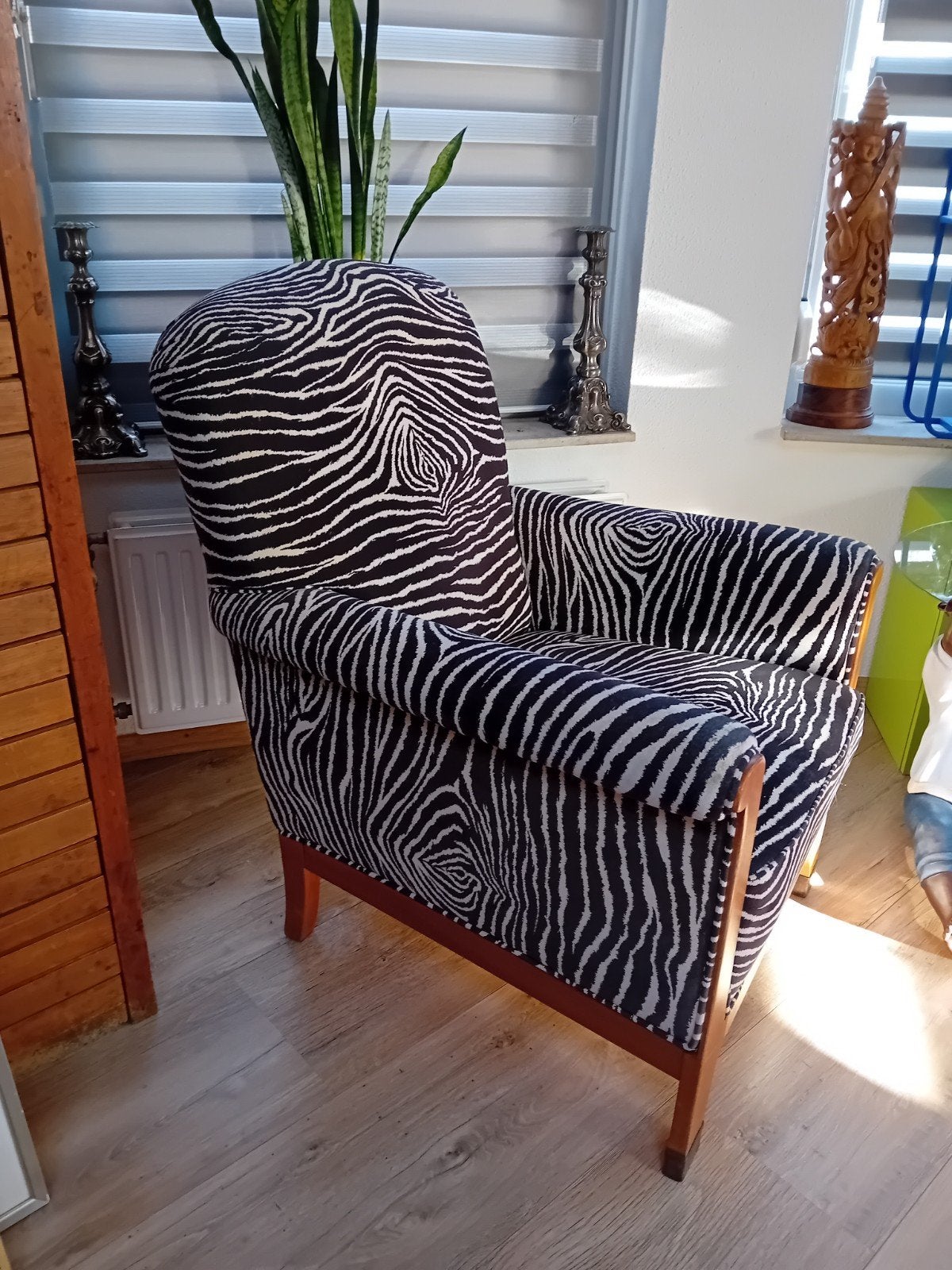 Vintage zebra fauteuil geïnspireerd op de Amsterdamse School, Enlèvement, Utilisé, Bois