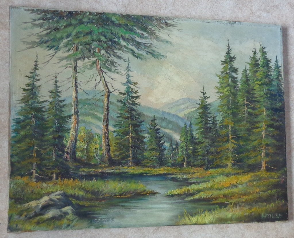 KRAUSE / BERGLANDSCHAP BOMEN / OLIEVERF / 60x80cm / CHASSIS, Ophalen, Doek, Expressionistisch, Landschap