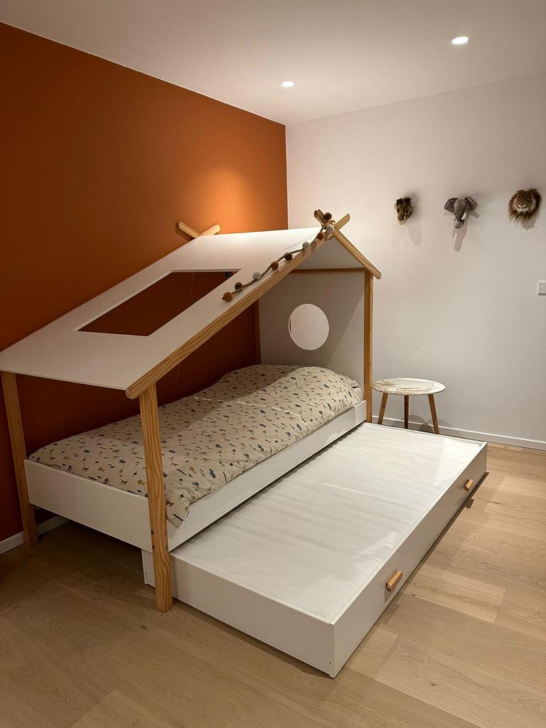 Kinderbed met dak en extra lade voor matras, Kinderen en Baby's, Ophalen, 85 tot 100 cm, Zo goed als nieuw, Matras