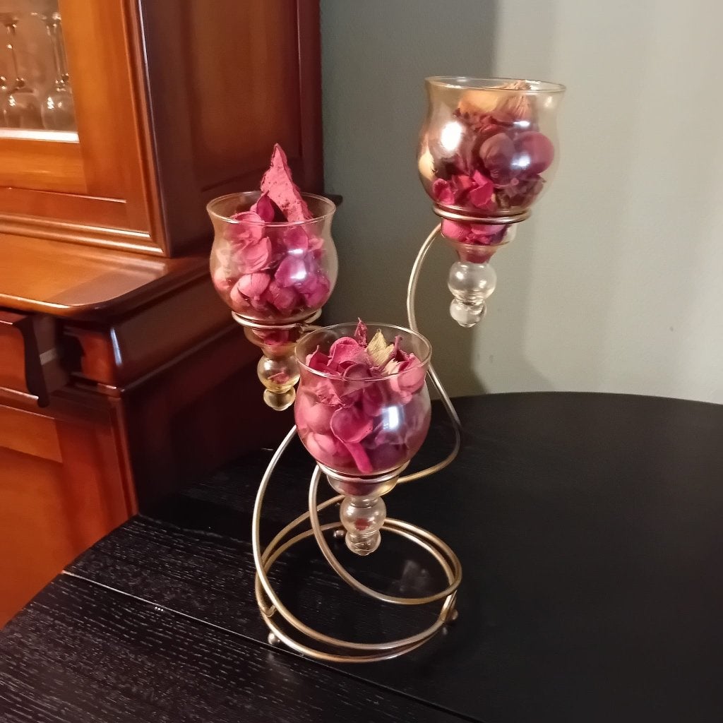 Support décoratif en métal à 3 bras avec porte-verres, Maison & Meubles, Accessoires pour la Maison | Bougeoirs & Bougies, Utilisé