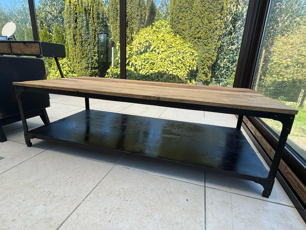 Salontafel mangohout / bijzet tafel + TV kast mangohout, Enlèvement, Utilisé