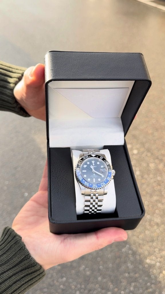 Seiko mod GMT – NH34 automatisch – zwart/blauwe bezel, Handtassen en Accessoires, Staal, Polshorloge, Ophalen of Verzenden, Zo goed als nieuw