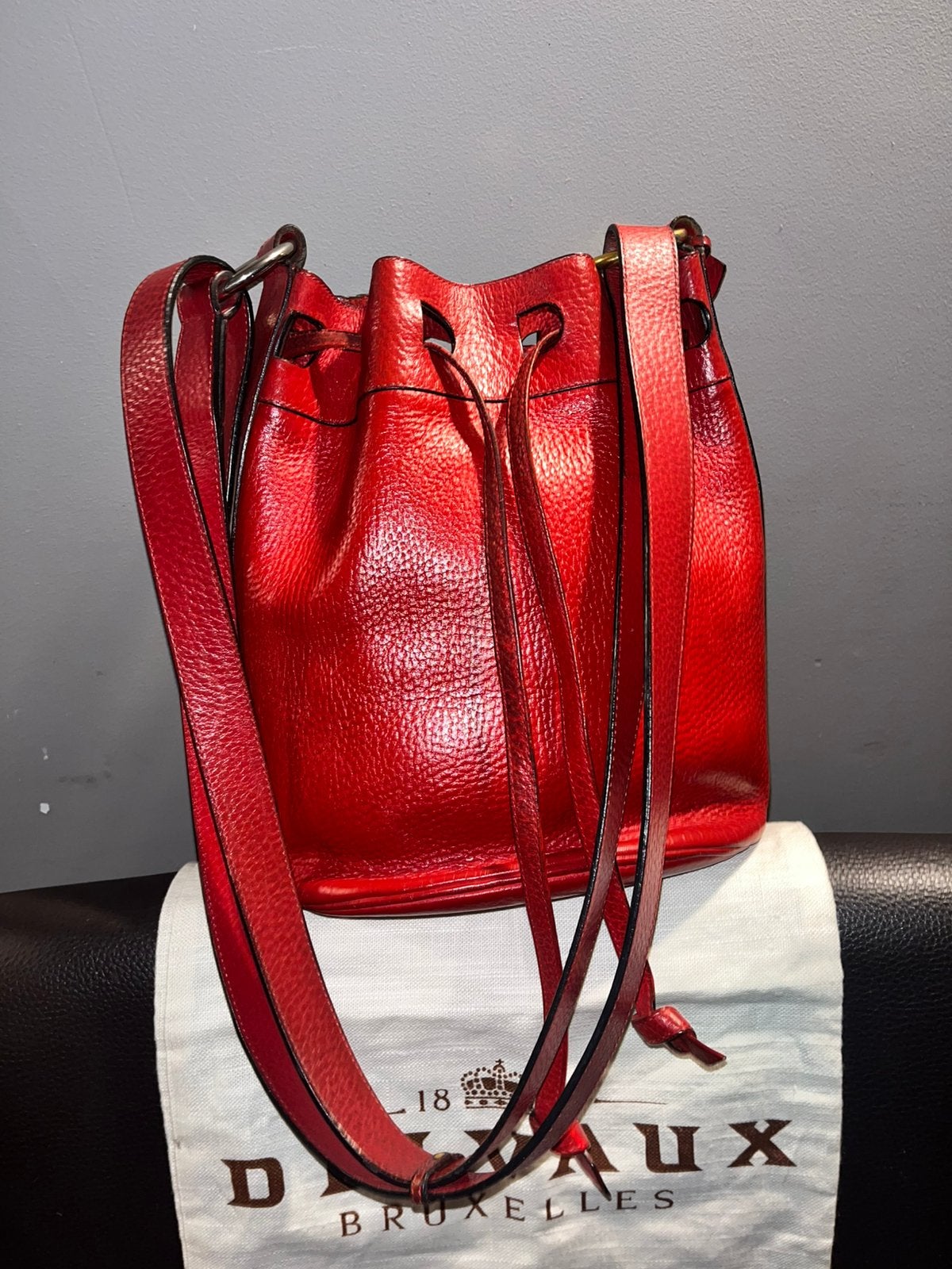 Vintage Delvaux Tabarin MM – Rood, Handtassen en Accessoires, Ophalen of Verzenden, Gebruikt, Rood, Handtas