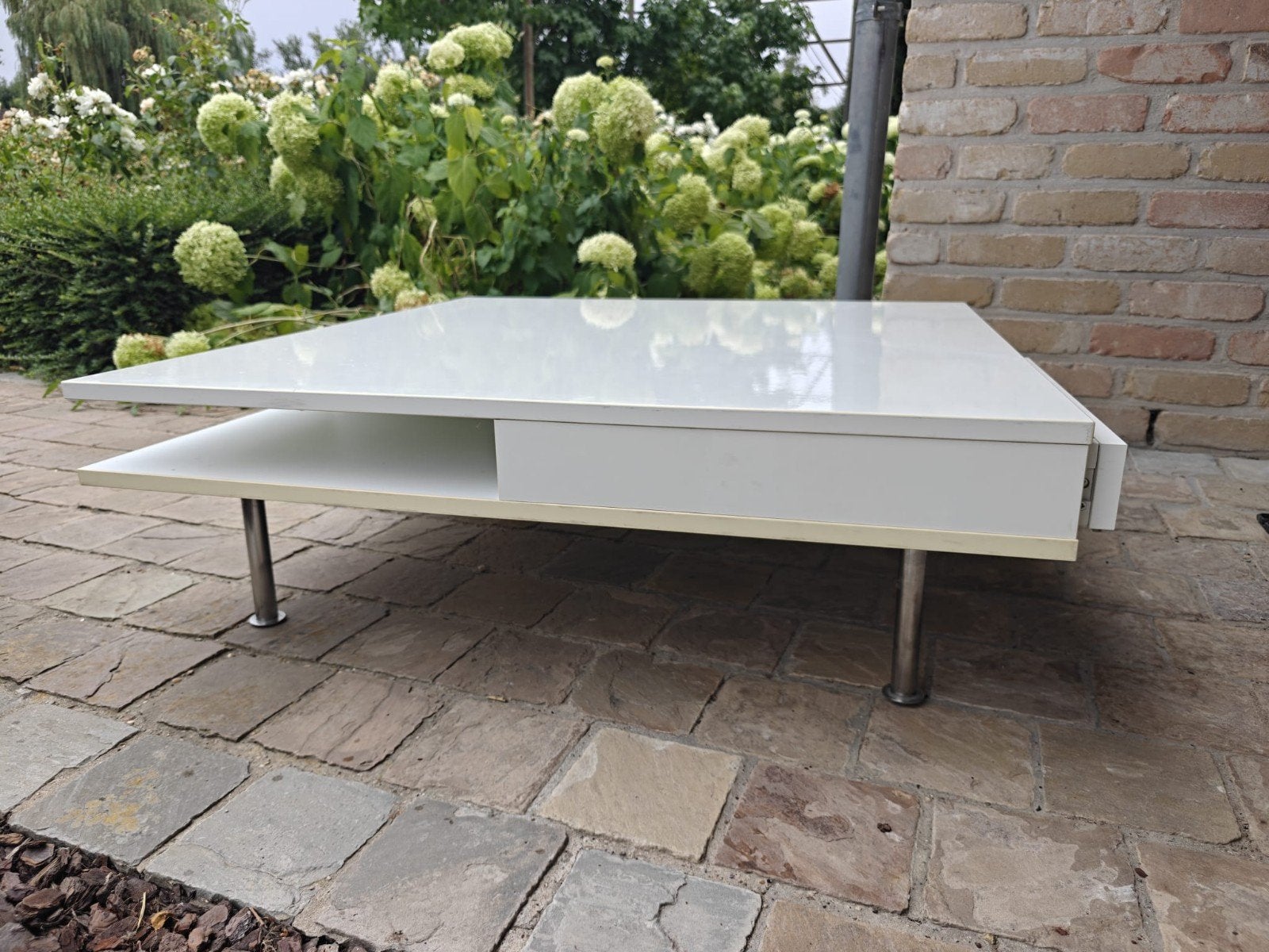 Design salontafel wit hoogglans – vierkant met 2 lades, Ophalen, Vierkant
