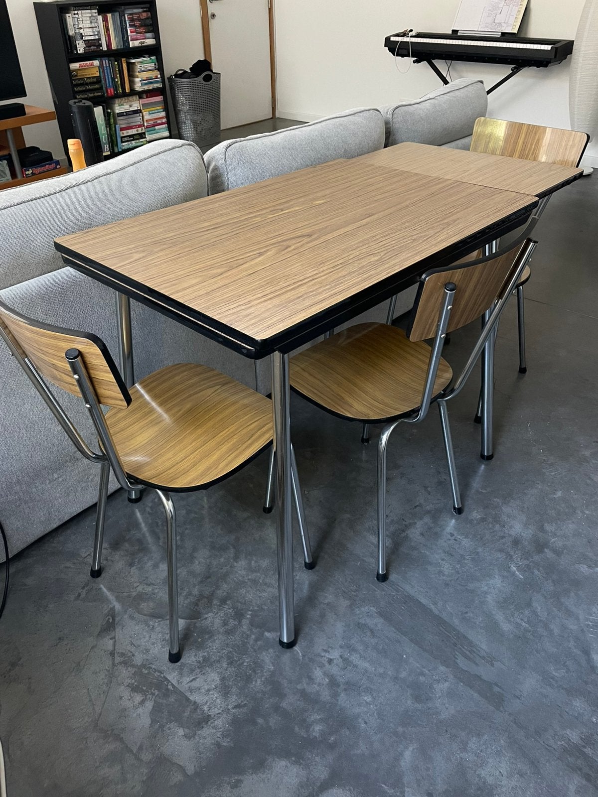 Vintage formica tafel + 3 stoelen (uitschuifbaar), Trois personnes, 50 à 100 cm, 100 à 150 cm, Enlèvement