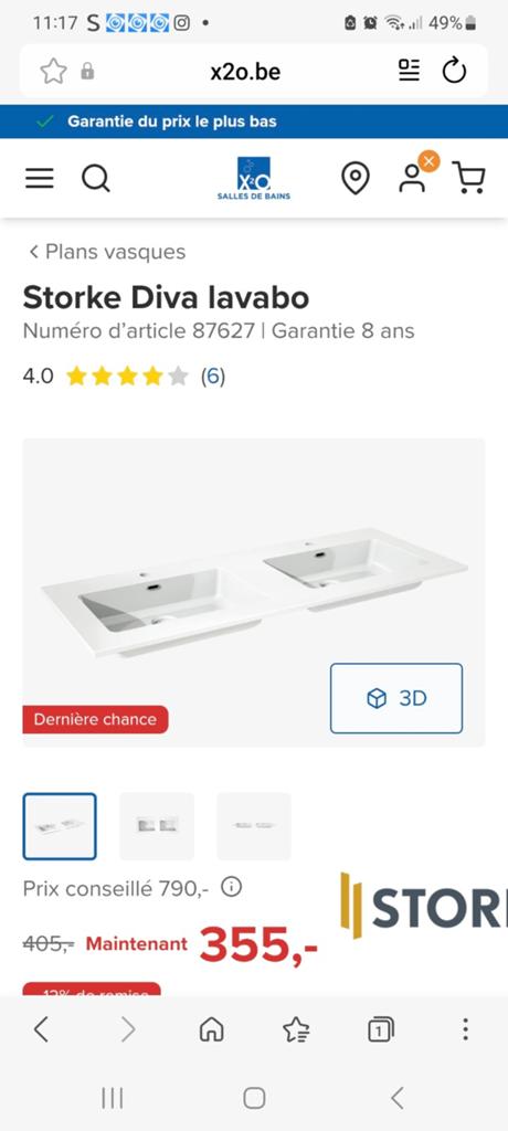 Double vasque blanc brillant x20 storcke diva, Enlèvement