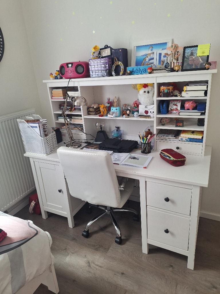 Ikea Hemnes bureau met wit opzetstuk, Huis en Inrichting, Ophalen, Gebruikt, 155 cm, IKEA