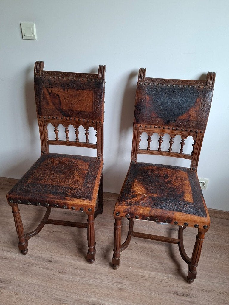 lederen stoelen, 2 stuks, antiek, Enlèvement