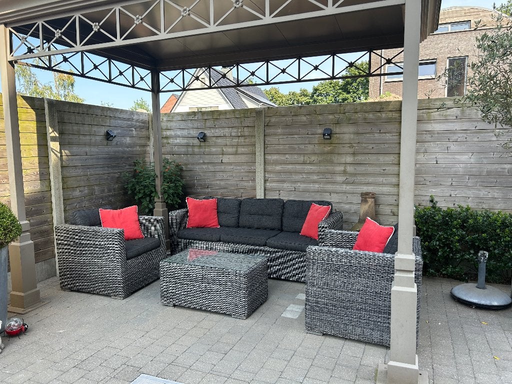 Loungeset, Tuin en Terras, Tuinsets en Loungesets, Gebruikt, Loungeset, Kunststof, 5 zitplaatsen, Bank, Bijzettafel, Stoel, Ophalen