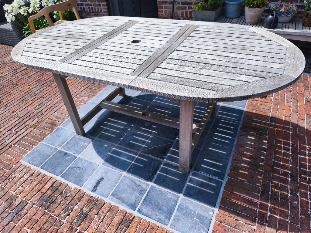 Tuintafel in teak 195x100cm, Ophalen, Gebruikt, Ovaal, Teakhout