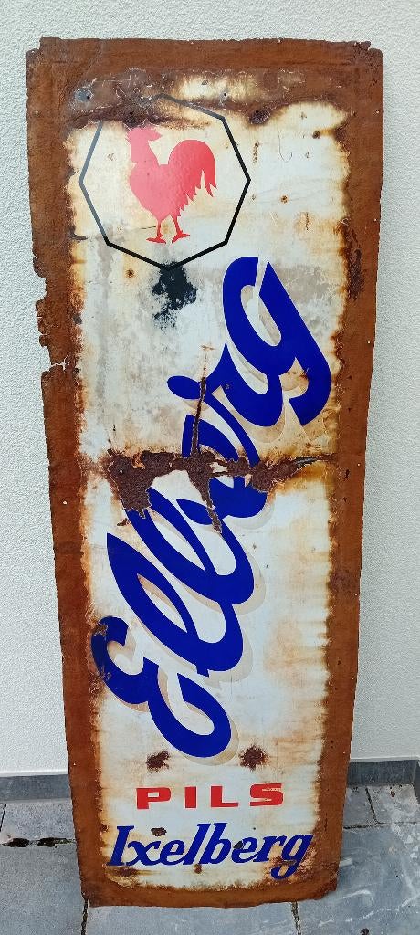 Groot emaille reclamebord Elberg Pils, Verzamelen, Ophalen, Gebruikt, Reclamebord