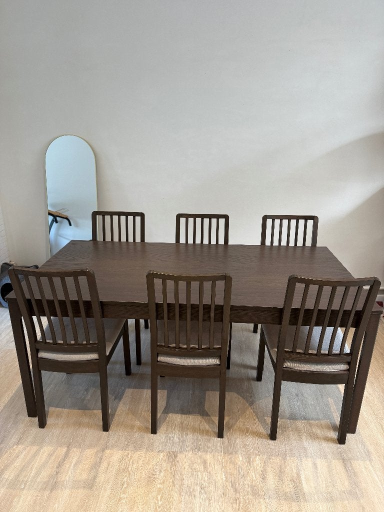 Tafel 180 x 90 cm + 6 stoelen (uitschuifbaar tot 240 cm), Ophalen, Gebruikt, 100 tot 150 cm, 50 tot 100 cm