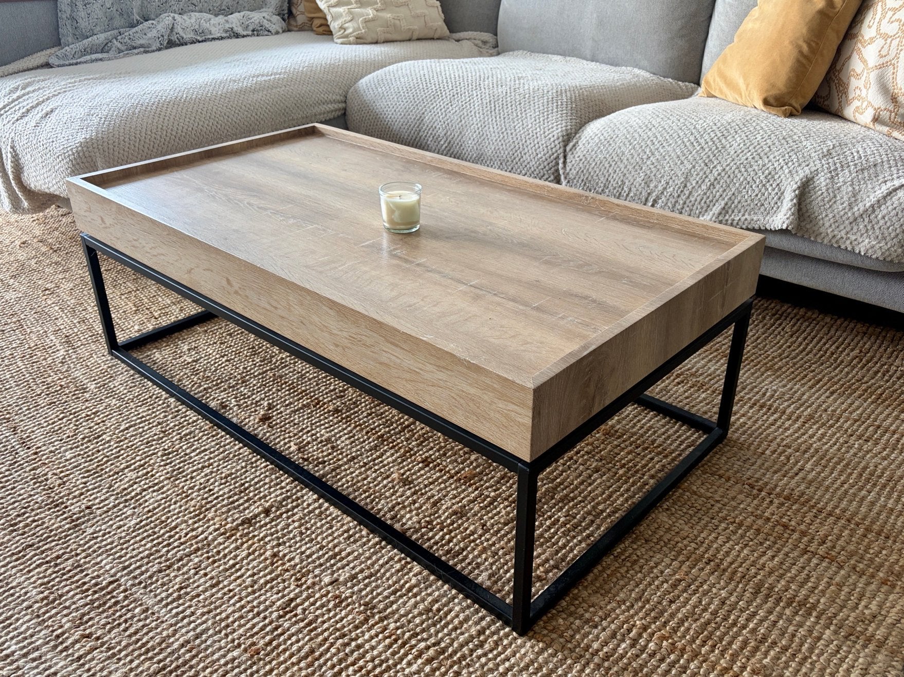 Mooie houten salontafel met zwart metalen onderstel, Maison & Meubles, Tables | Tables de salon, 100 à 150 cm, Modern/industrieel design