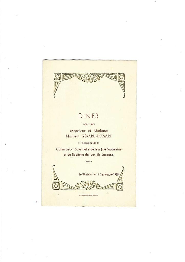 Menu de communion solennelle et de baptême, Collections, Enlèvement ou Envoi, Utilisé
