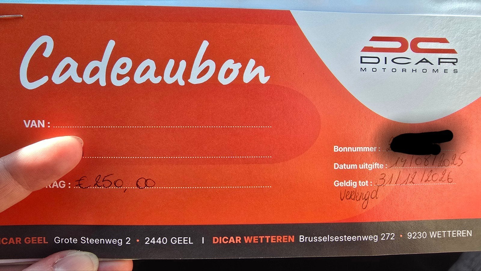 Bon d'achat Dicar Motorhomes !, Enlèvement