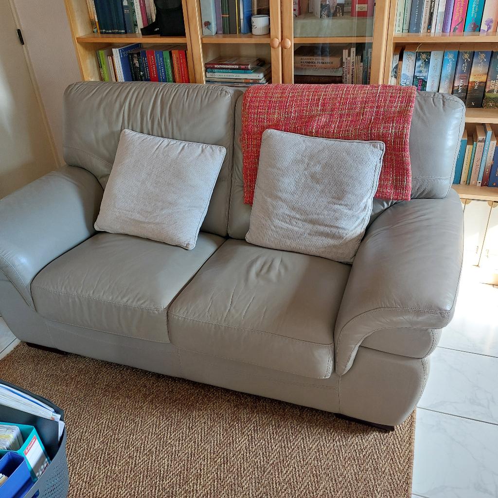 zetel beige leder, Huis en Inrichting, Zetels | Zetels, Ophalen, Gebruikt, Minder dan 75 cm, 150 tot 200 cm