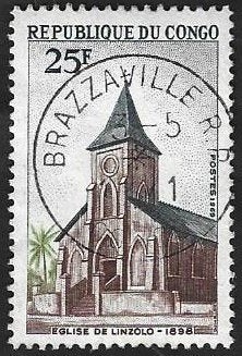 1 Postzegel Congo-Brazzaville 1970 Kerk van Linzolo, Postzegels en Munten, Postzegels | Afrika, Ophalen of Verzenden, Overige landen