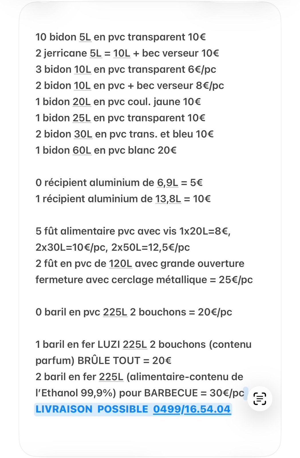 225L vat=30€/st-60L jerrycan=30€-13.8L aluminium container=8, Ophalen of Verzenden