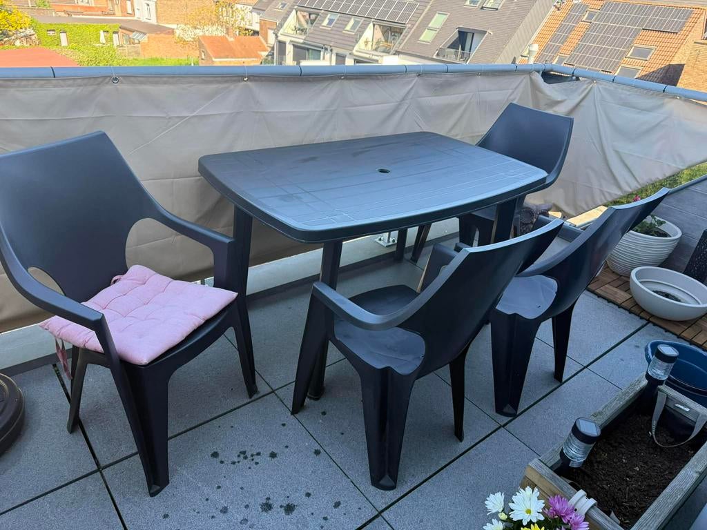 4 stoelen + tafel, Tuin en Terras, Ophalen, 4 zitplaatsen, Gebruikt, Tuinset