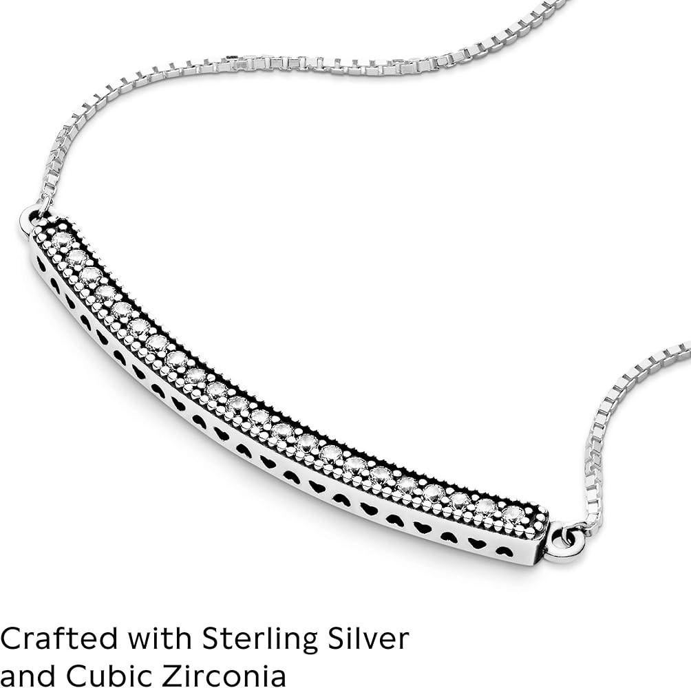 Pandora staafhes ketting, Verzenden, Wit, Zo goed als nieuw, Zilver