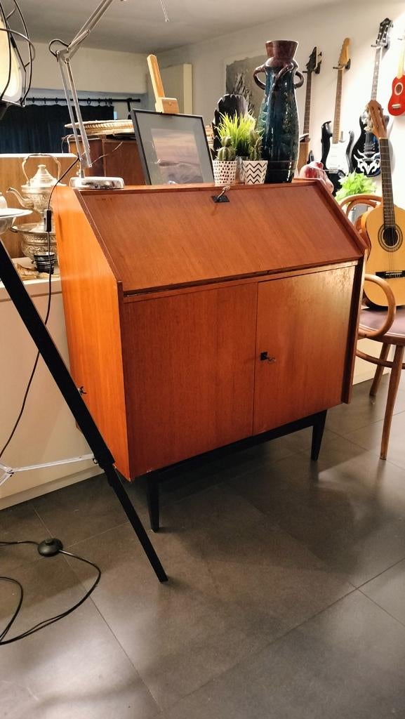 Vintage mid-century teak houten secretaire, Ophalen