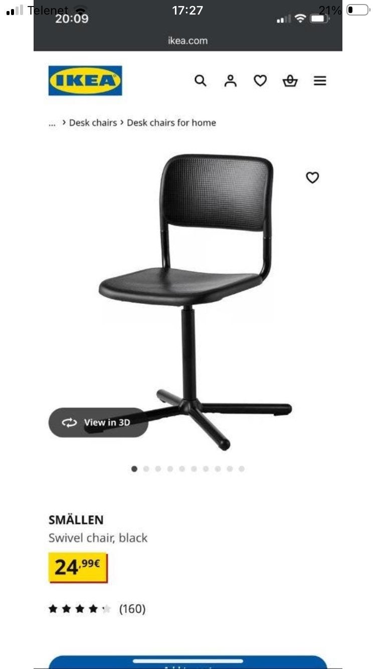 IKEA Smallen bureaustoel, Huis en Inrichting, Bureaustoelen, Ophalen, Zo goed als nieuw, Zwart, Bureaustoel
