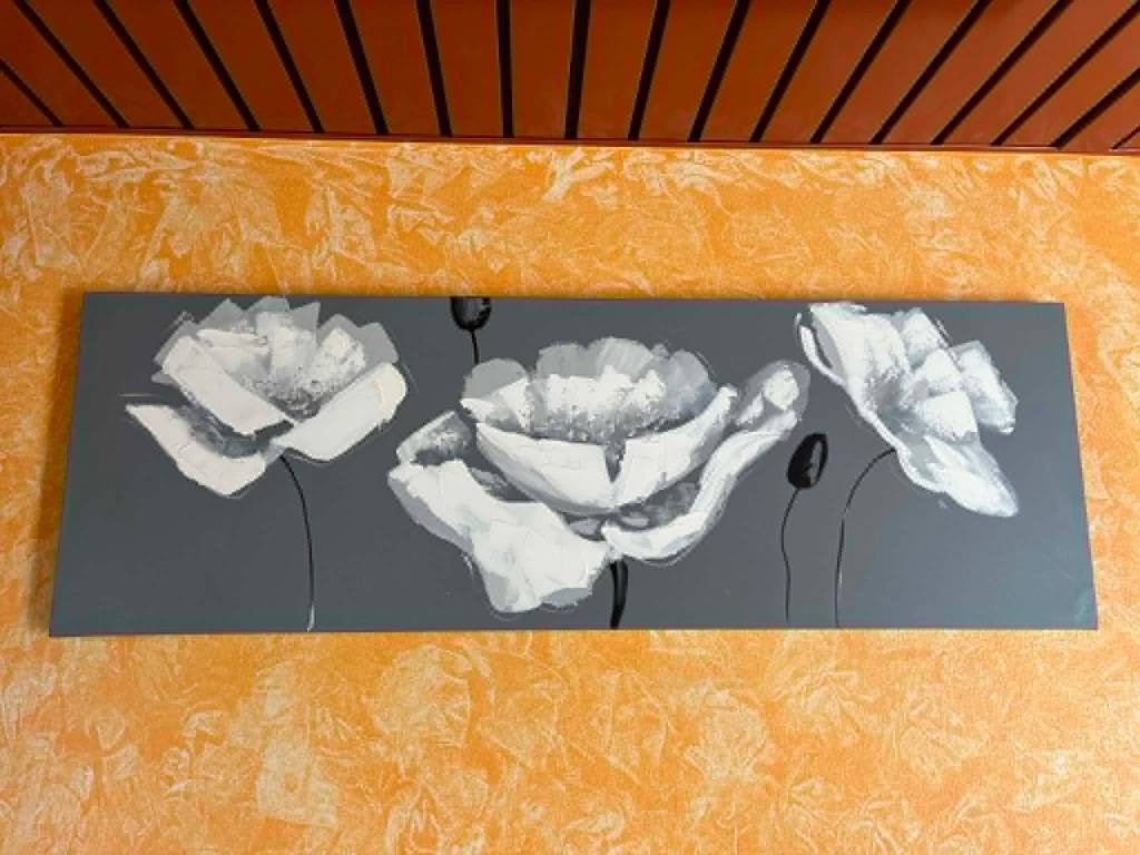 Tableau floral contemporain panoramique, Antiquités & Art, Enlèvement, Prêt à accrocher, Fleurs