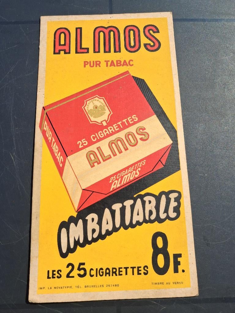 cigarettes presque... carton... timbre fiscal 2F..., Enlèvement ou Envoi, Comme neuf, Panneau publicitaire