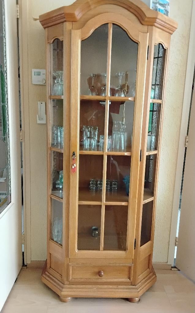 Vitrinekast met verlichting, Ophalen, Gebruikt, Met deur(en), Blank eiken