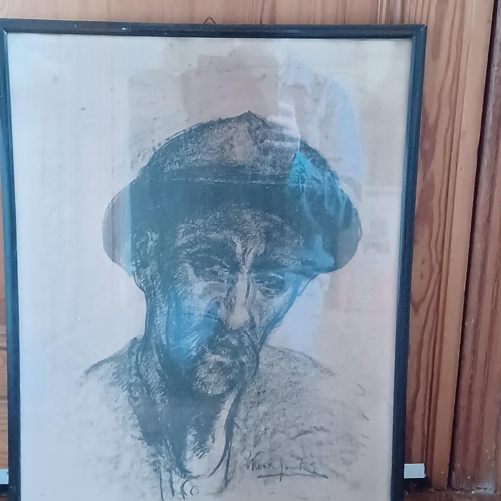 Portrait expessioniste signé, Antiquités & Art, Enlèvement, Dessin, Papier, Encadré