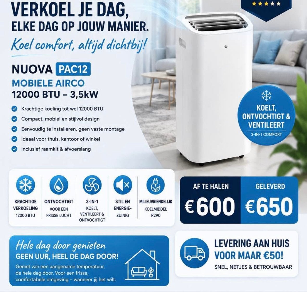 Airco nieuw met bon 12000 BTU, Enlèvement, Comme neuf